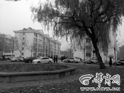 案件發生于柳樹后的第100號宿舍樓東單元3樓 記者 王輝/攝 案件發生于柳樹后的第100號宿舍樓東單元3樓 記者 王輝/攝