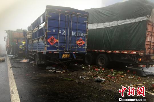 圖為21日,蘭南高速河南段車禍事故現場一片狼藉。 郭浩 攝 圖為21日,蘭南高速河南段車禍事故現場一片狼藉。 郭浩 攝