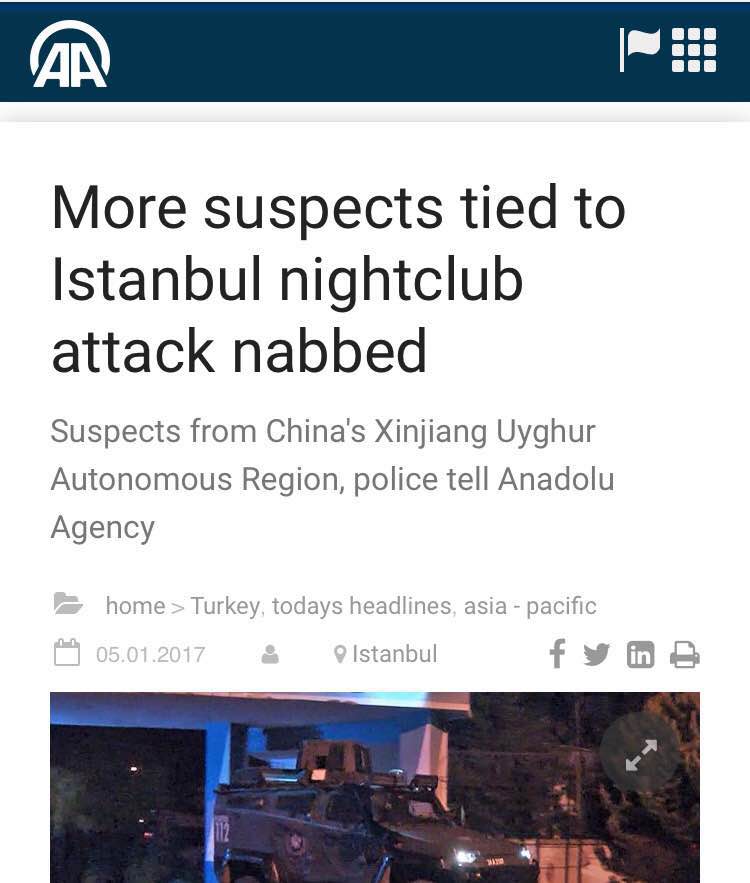 香港東網1月5日晚間報道稱,土耳其伊斯坦布爾元旦恐襲才發生數日,西部城市伊茲密爾周四發生汽車炸彈襲擊,至少11人受傷,當中1人重傷,有目擊者稱現場傳出槍聲,警方證實4人死亡,包括2名行兇者及1名警員和法院職員。事發后不久,土耳其國營媒體阿納多盧通訊社報道稱,該國警察拘押了幾人,他們是來自中國。 香港東網1月5日晚間報道稱,土耳其伊斯坦布爾元旦恐襲才發生數日,西部城市伊茲密爾周四發生汽車炸彈襲擊,至少11人受傷,當中1人重傷,有目擊者稱現場傳出槍聲,警方證實4人死亡,包括2名行兇者及1名警員和法院職員。事發后不久,土耳其國營媒體阿納多盧通訊社報道稱,該國警察拘押了幾人,他們是來自中國。